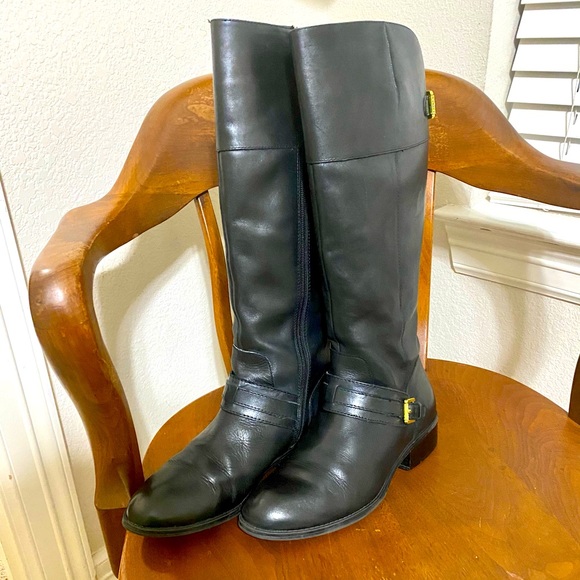 Ralph Lauren Maritza Black Leather Tall Boots 9B - Picture 3 of 12